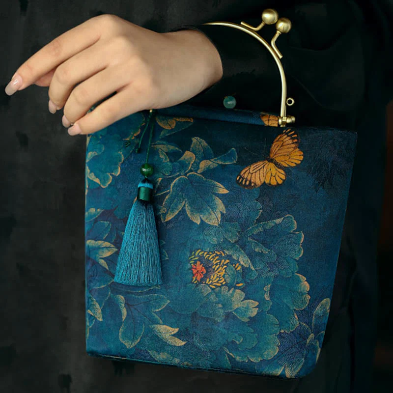 Buddha Stones Leaves Butterfly Metal Chain Crossbody Bag Shoulder Bag Handbag