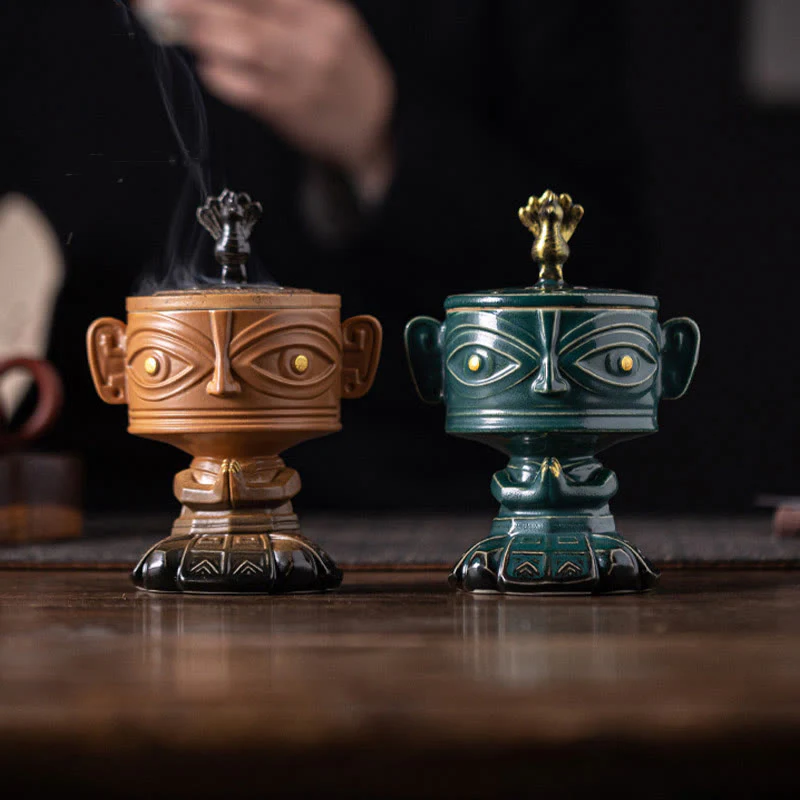 Buddha Stones Sanxingdui Healing Ceramic Incense Burner Desk Decoration