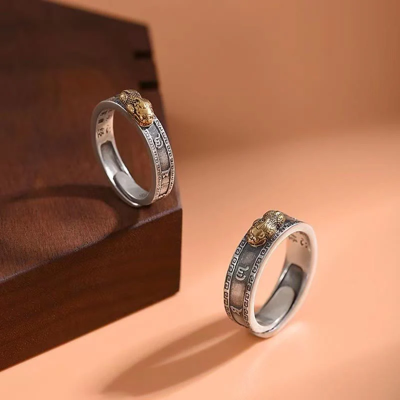 Buddha Stones PiXiu Om Mani Padme Hum Heart Sutra Luck Wealth Couple Ring