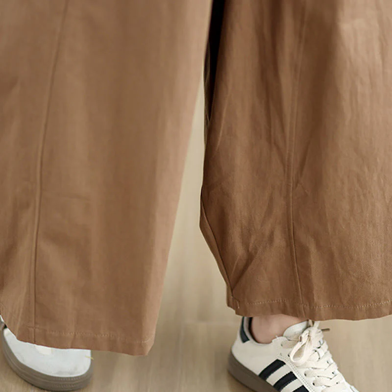 Buddha Stones Casual Plain Cotton Women's 7-8 Length Wide Leg Pants With Pockets