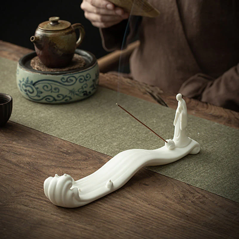 Buddha Stones Buddha Monk Ceramic Sea Wave Mountain Blessing Incense Burner Decoration