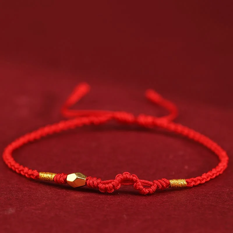 Buddha Stones 999 Gold Year of the Snake Mini Gold Bead Handmade Luck Protection Braided Bracelet