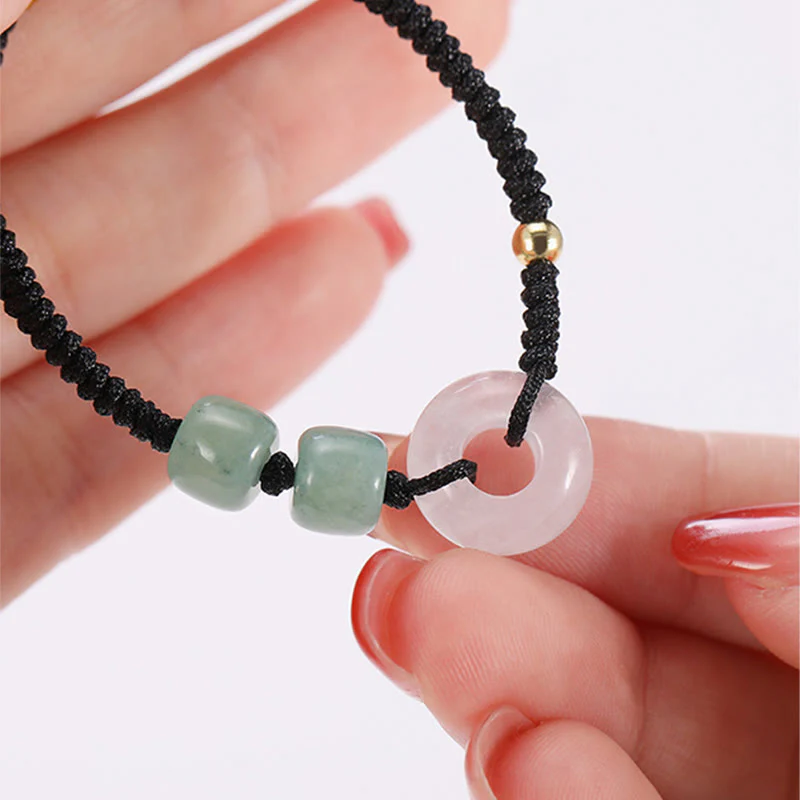 Buddha Stones 2Pcs Green Aventurine White Jade Peace Buckle Luck Braided Couple Bracelet