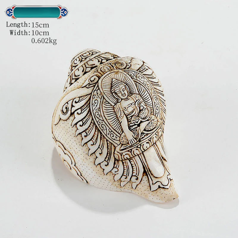Buddha Stones Tibetan Handmade Engraved Shankha Buddha Avalokitesvara Conch Shell Wealth Decoration