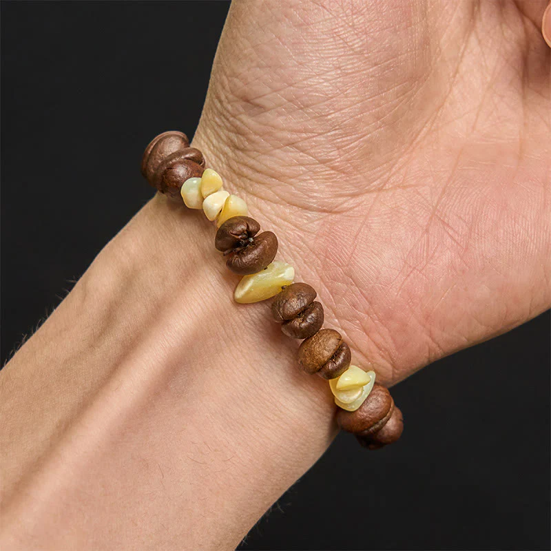 Buddha Stones Handmade Natural Coffee Beans Amethyst Citrine Amazonite Irregular Crystal Bracelet