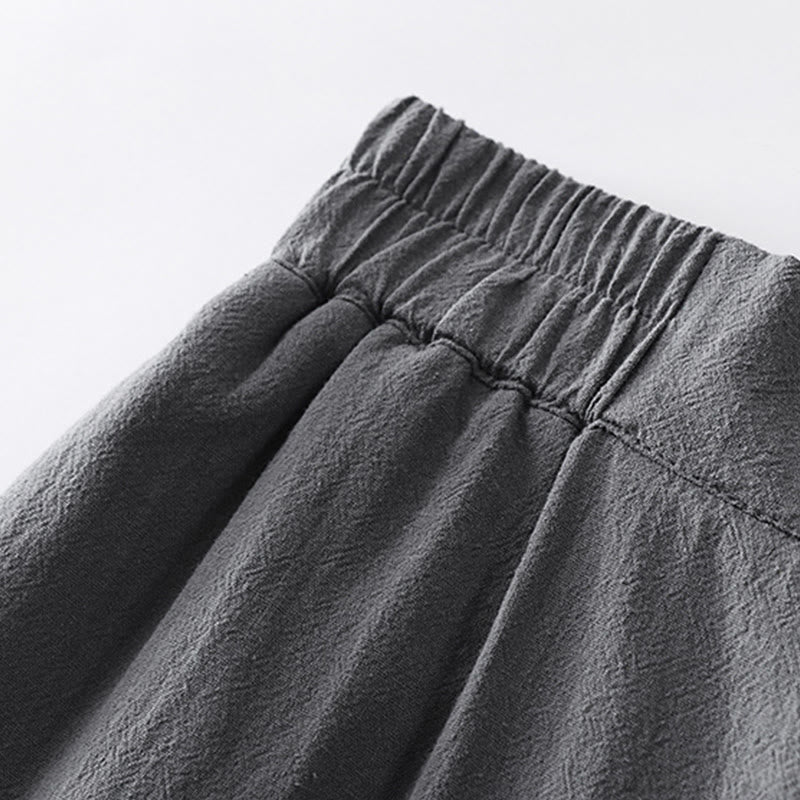 Buddha Stones 2Pcs V-Neck Cotton Half Sleeve Shirt Pants With Pockets Men's Meditation Cloth Set