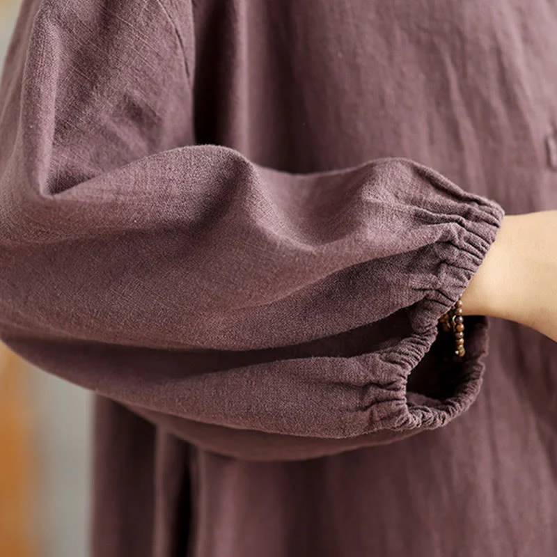 Buddha Stones Casual Frog-button Women's Cotton Linen Coat With Pockets