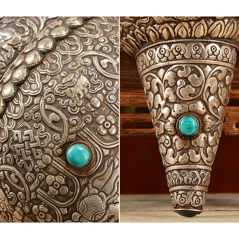 Buddha Stones Tibetan Handmade Natural Shankha Engraved Eight Auspicious Symbols Conch Shell Lucky Home Decoration