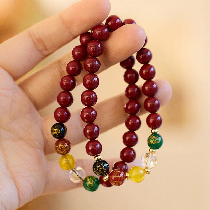 Buddha Stones Cinnabar Agate Five Directions Gods Of Wealth Blessing Bracelet