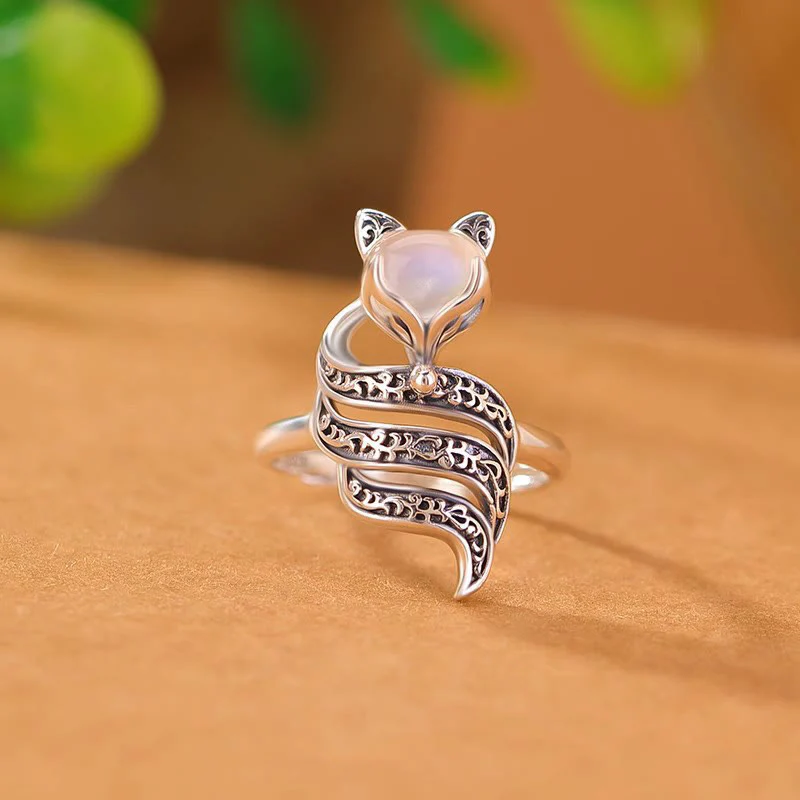 Buddha Stones Copper Fox Head Open Healing Ring