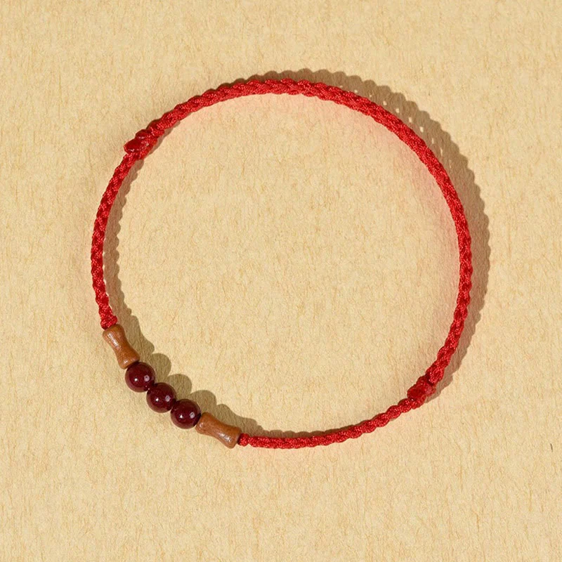Buddha Stones Cinnabar Beads Peach Wood Blessing String Bracelet