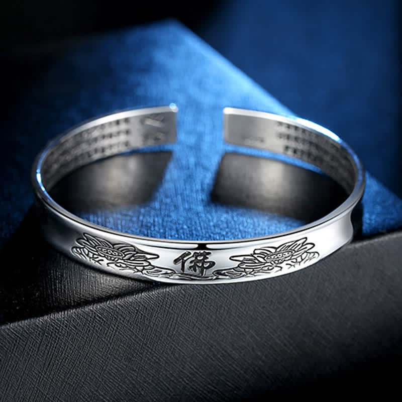 Buddha Stones Heart Sutra Mantra Lotus Peace Copper Cuff Bracelet Bangle