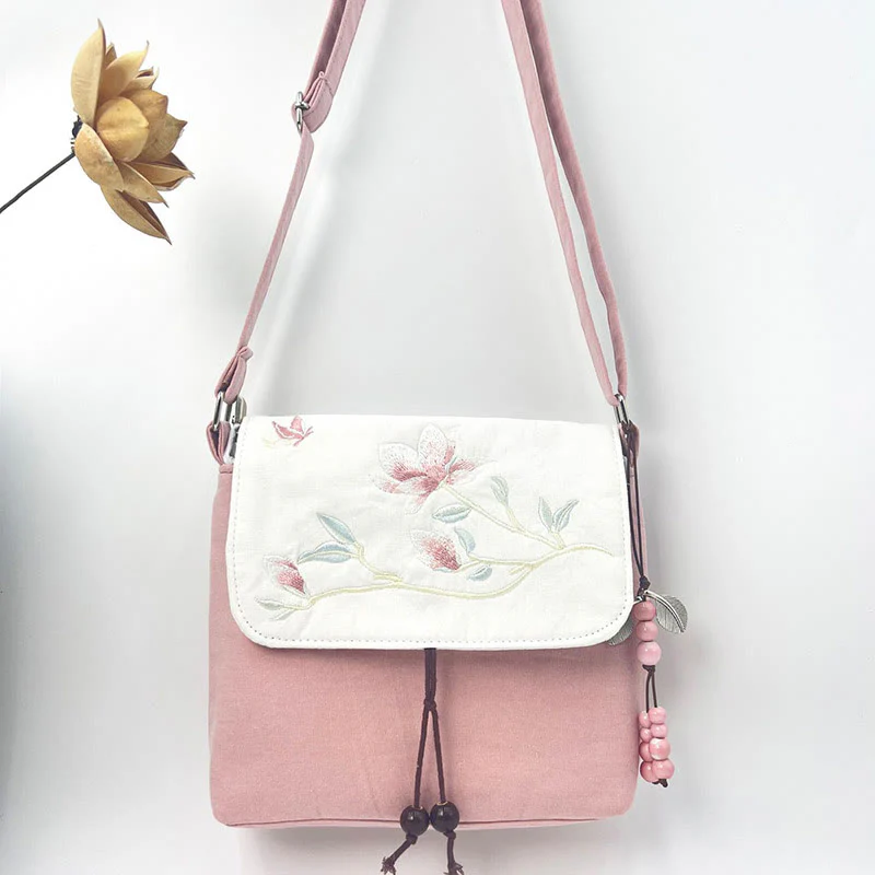 Buddha Stones Embroidered Camellia Epiphyllum Gardenia Sakura Flowers Crossbody Bag Shoulder Bag Cellphone Bag