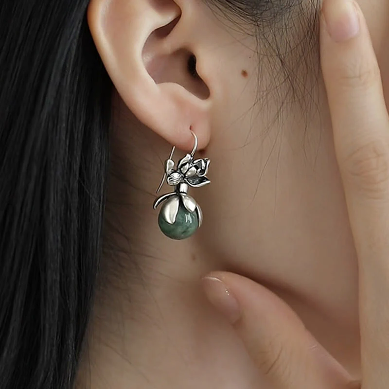 Buddha Stones Lotus Round Bead Copper Enlightenment Earrings
