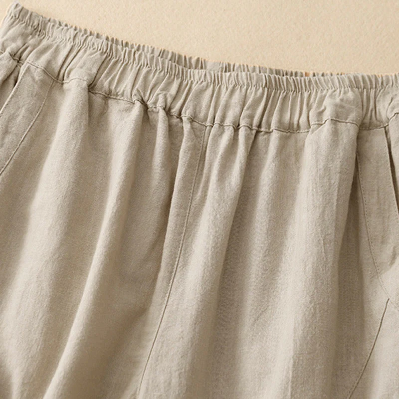 Buddha Stones Commute Casual Pure Color Women's Wide Leg Cotton Cropped Pants With Pockets