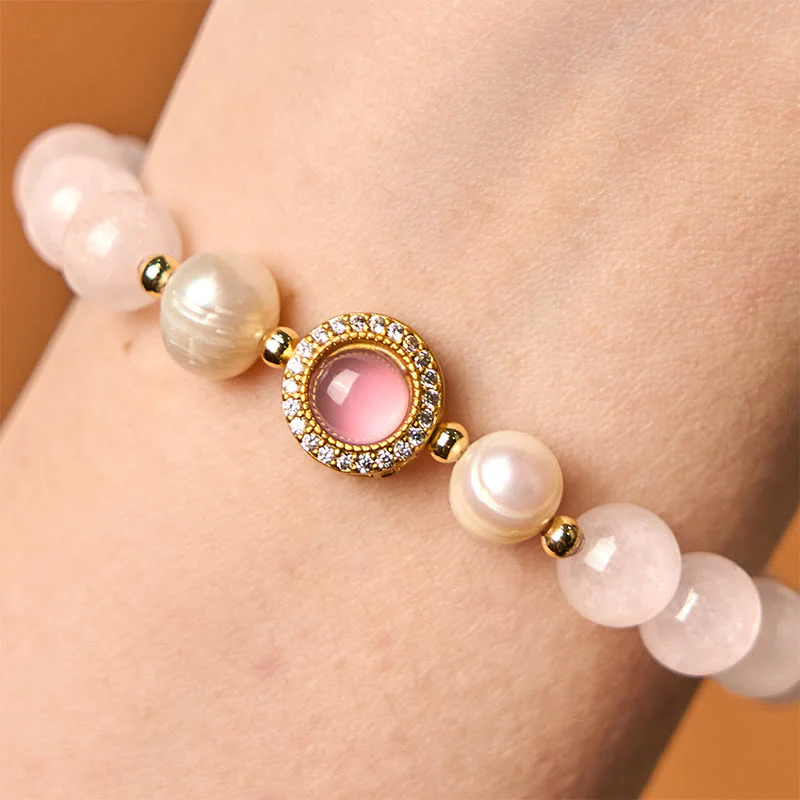 Buddha Stones Pink Crystal Pearl Warmth Bracelet