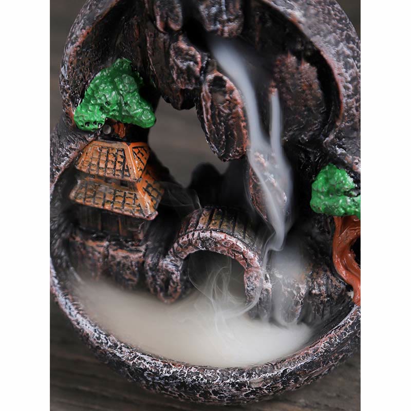 Buddha Stones Mountain Bridges Pattern Meditation Resin Backflow Incense Burner