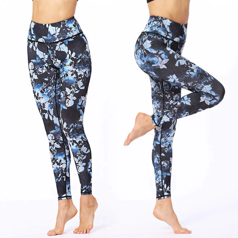 Buddha Stones Simple Leaves Print Sports Fitness Leggings Women's Yoga Pants