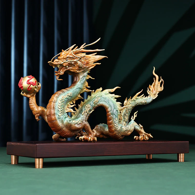 Buddha Stones Year Of The Dragon Auspicious Dragon Brass Copper Luck Success Office Decoration