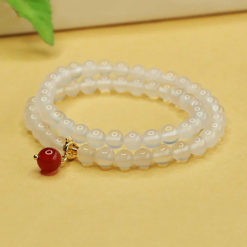 Buddha Stones Natural Chalcedony Red Agate Bead Double Layer Harmony Positive Bracelet