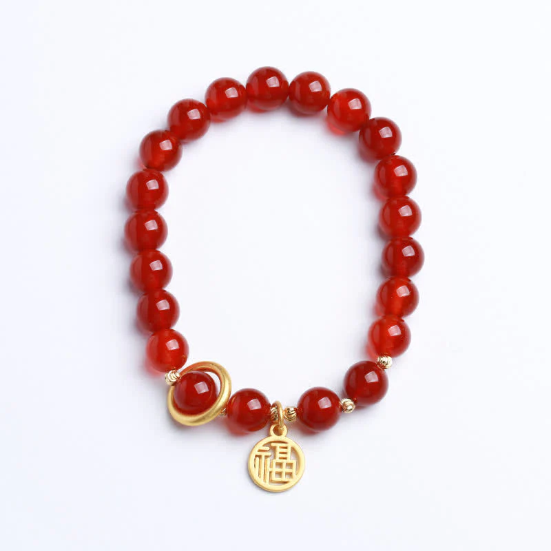 Buddha Stones Natural Red Agate Blessing Letter Confidence Bracelet