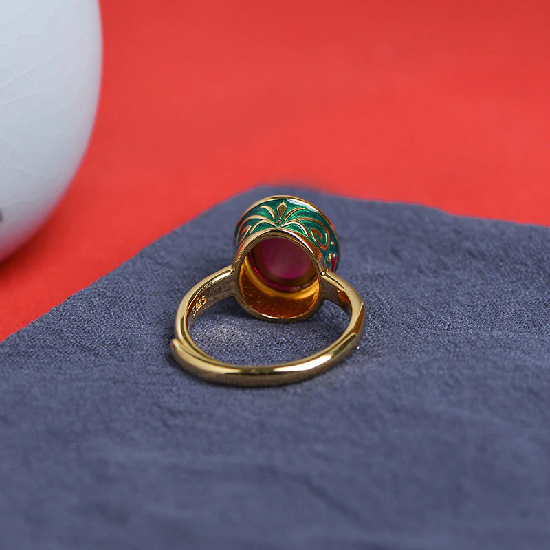 Buddha Stones 925 Sterling Silver Red Corundum Courage Ring