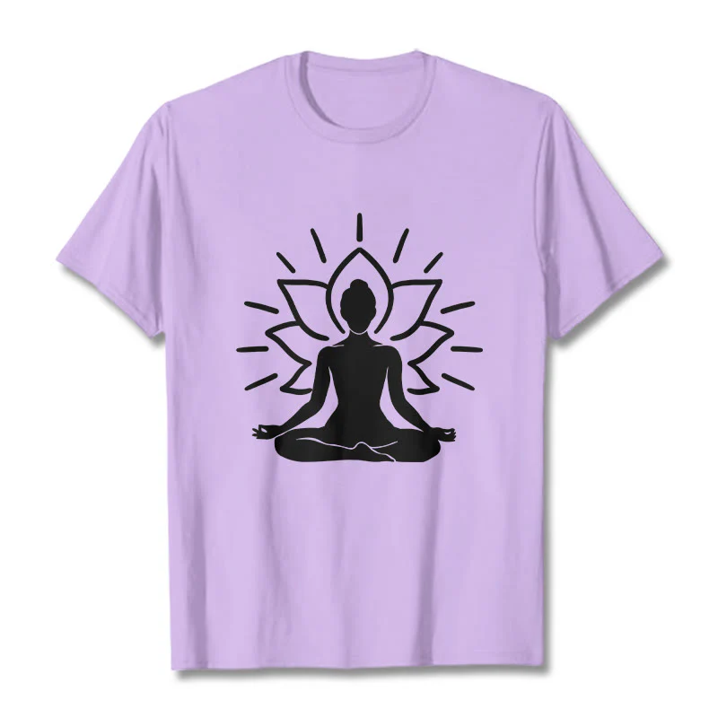 Buddha Stones Casual Meditative Figure Lotus Pattern Tee T-shirt
