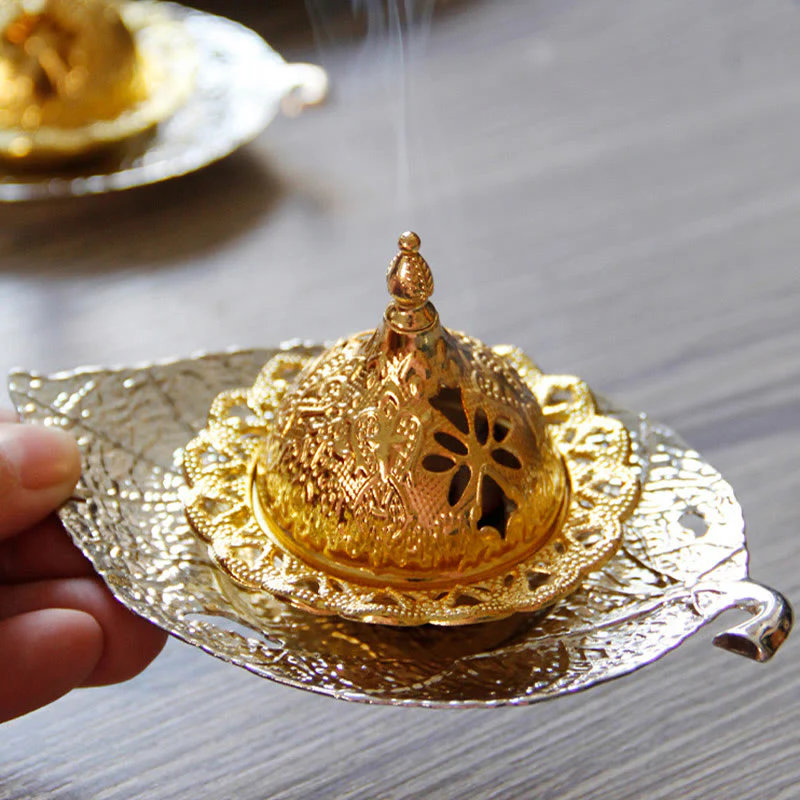Buddha Stones Tibetan Gold Mini Leaf Coaster Meditation Incense Burner