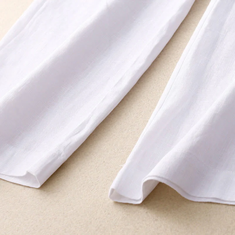 Buddha Stones Summer Casual Simple Design Linen Women's Wide Leg Pants With Zipper Pockets