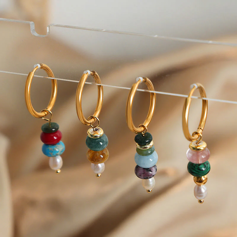 Buddha Stones Tibetan Marnyi Stone Design Natural Red Agate Pearl Confidence Titanium Steel Earrings