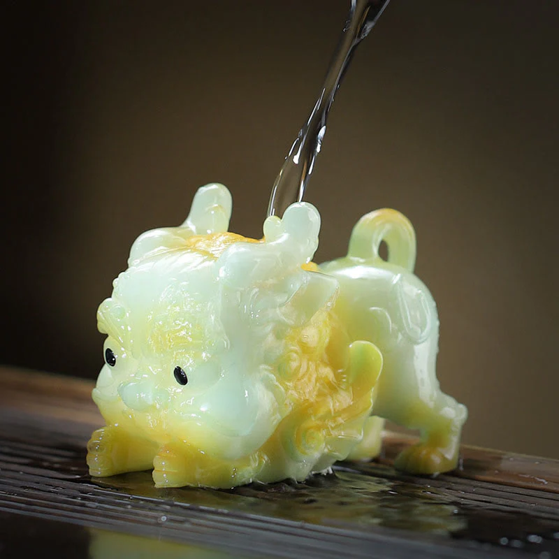 Buddha Stones Color Changing Small PiXiu Ingot Resin Tea Pet Wealth Home Figurine Decoration