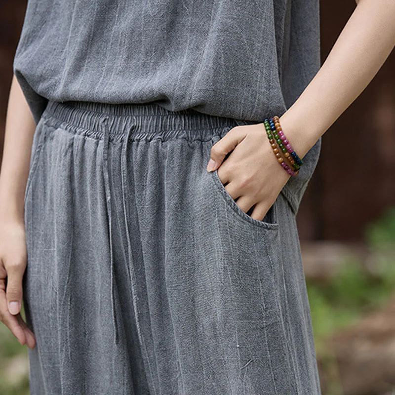 Buddha Stones Casual Tie-Dye Women's Linen Wide Leg Pants With Pockets