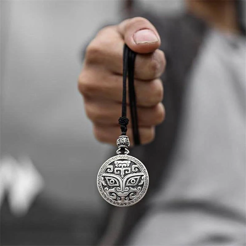 Buddha Stones Lucky FengShui Mythological Creature Taotie Wealth Necklace Pendant