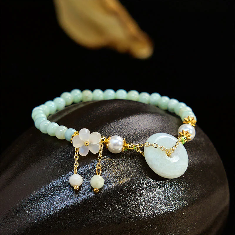 Buddha Stones Jade Peace Buckle Beads Flower Prosperity Bracelet