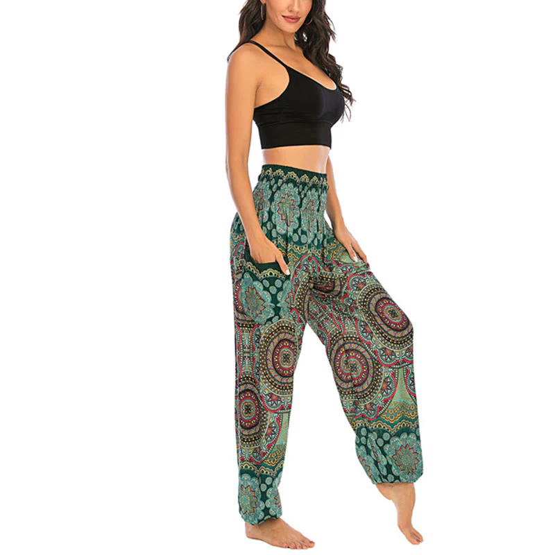 Buddha Stones Boho Loose Round Geometric Pattern Harem Trousers Women's Yoga Pants