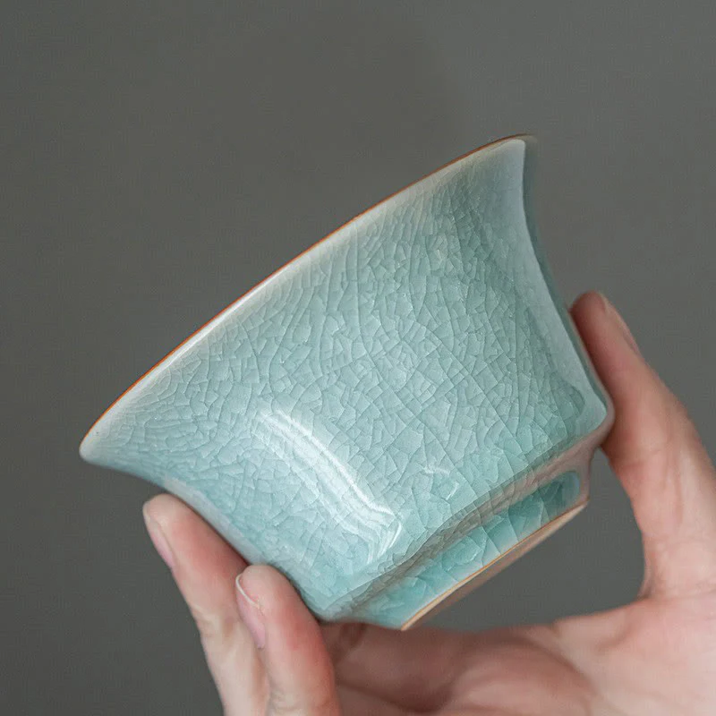 Buddha Stones Retro Green Ice Glaze Ceramic Gaiwan Sancai Teacup Kung Fu Tea Cup And Saucer With Lid