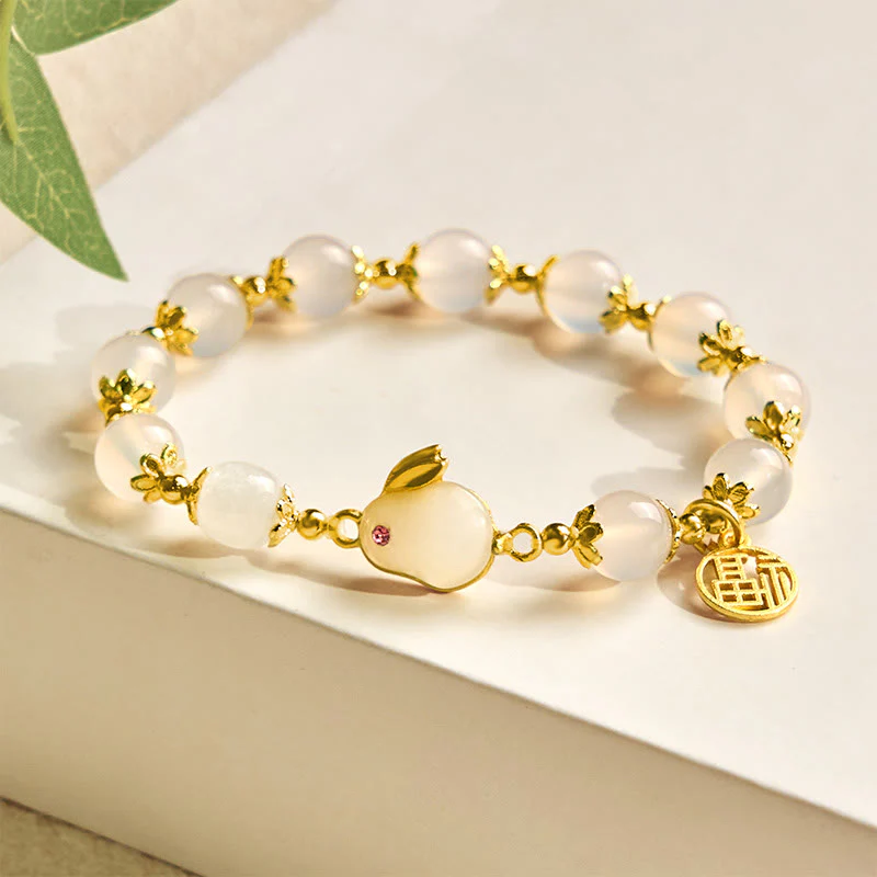 Buddha Stones Red Agate Chalcedony Rabbit Fu Character Confidence Bracelet