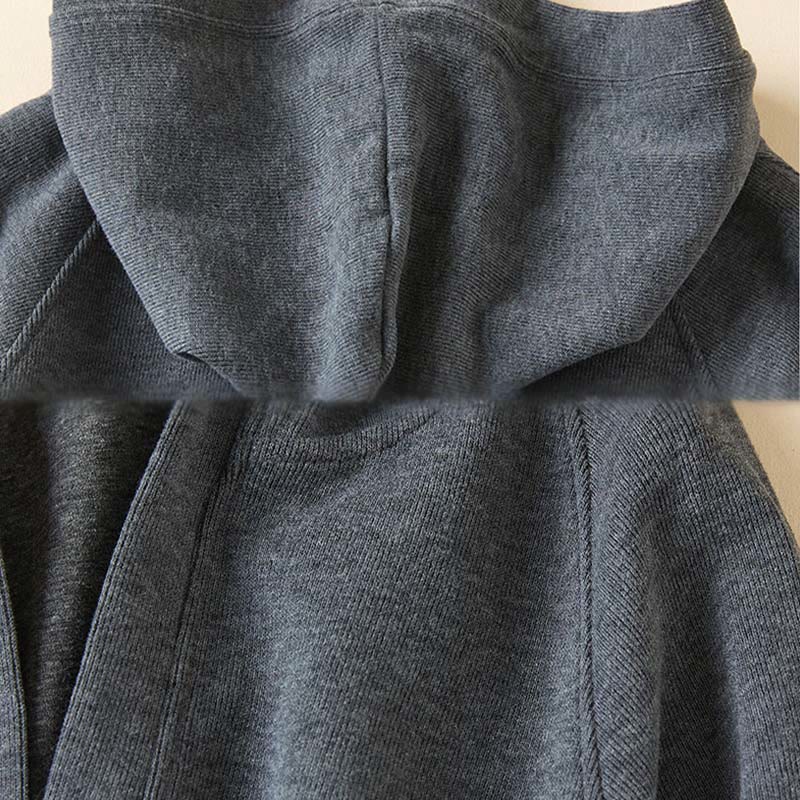 Buddha Stones Plain Buttons Women's Cotton Hooded Jacket With Pockets