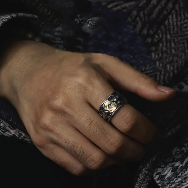 Buddha Stones Adjustable Opening 925 Sterling Silver Lucky Koi Fish Copper Coin Auspicious Clouds Wealth Ring