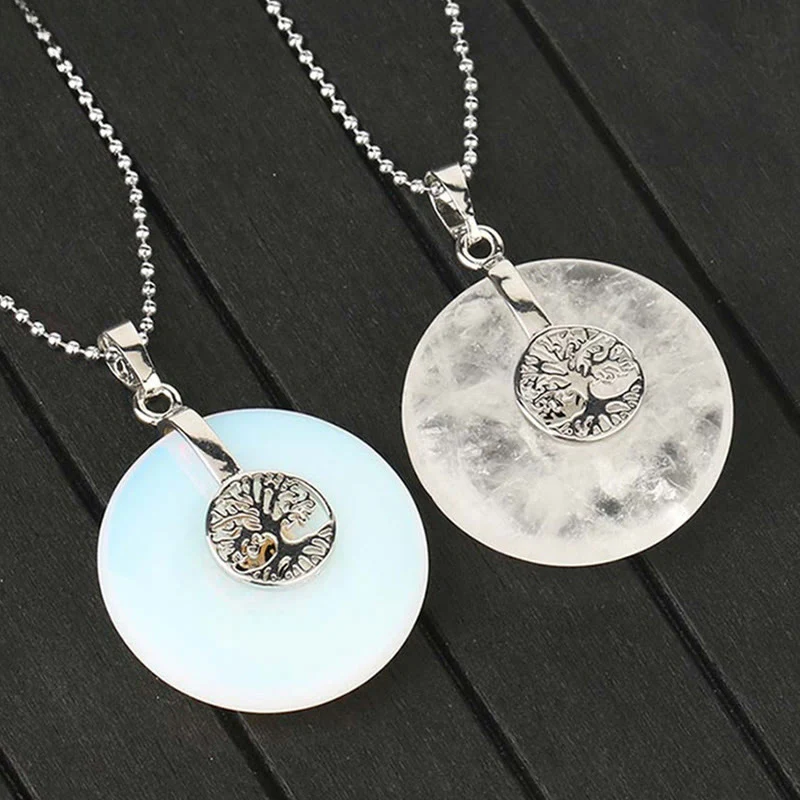 Buddha Stones Various Crystal Rose Quartz Green Aventurine Amethyst The Tree of Life Kindness Necklace Pendant