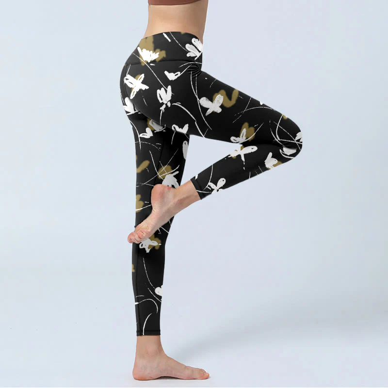 Buddha Stones White Butterflies Print Gym Leggings Women's Yoga Pants