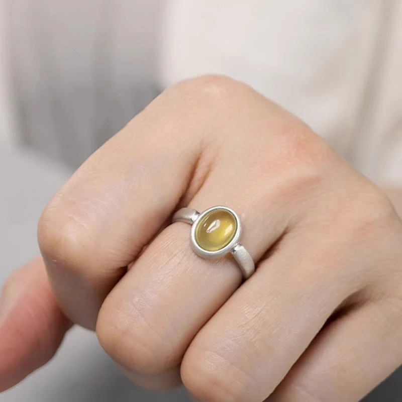 Buddha Stones Natural 925 Sterling Silver Prehnite Citrine Adjustable Happiness Ring