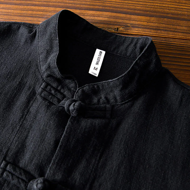 Buddha Stones Frog-Button Chinese Tang Suit Cotton Linen Men Jacket Shirt With Pockets
