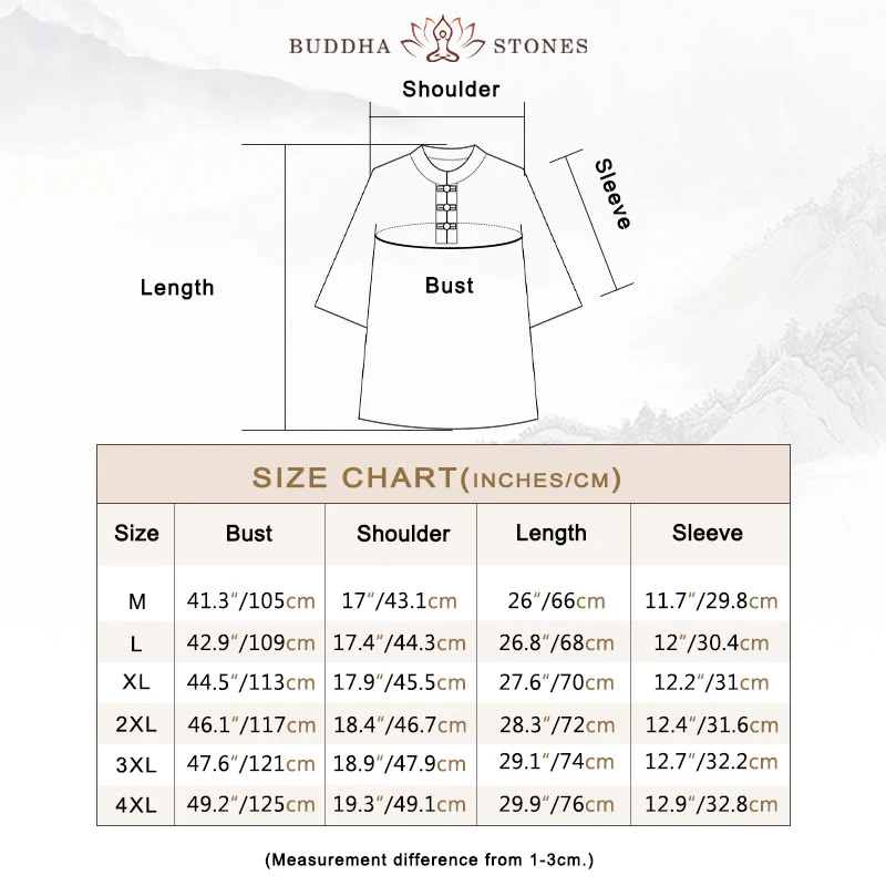 Buddha Stones 2Pcs Tree Pattern Cotton Linen Frog-Button Short Sleeve Shirt Pants Men's Set