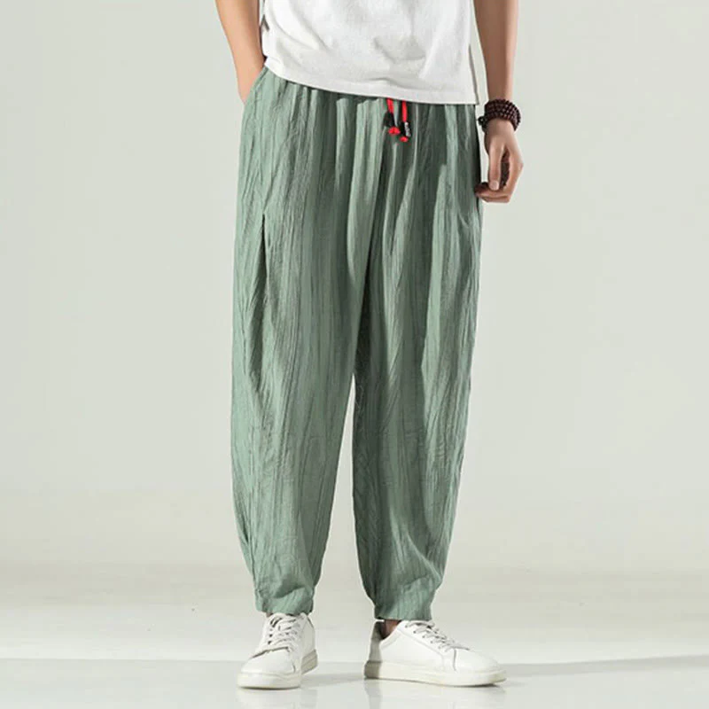 Buddha Stones Cotton Men's Drawstring Harem Pants With Pockets