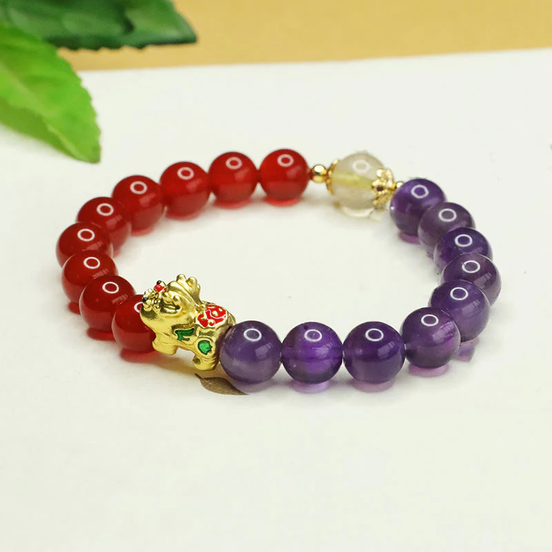 Buddha Stones Natural Amethyst Red Agate Pi Xiu Balance Bracelet