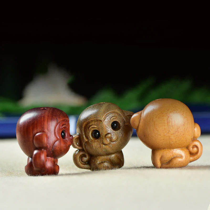 Buddha Stones Green Sandalwood Small Leaf Red Sandalwood Cute Monkey Animals Peace Decoration