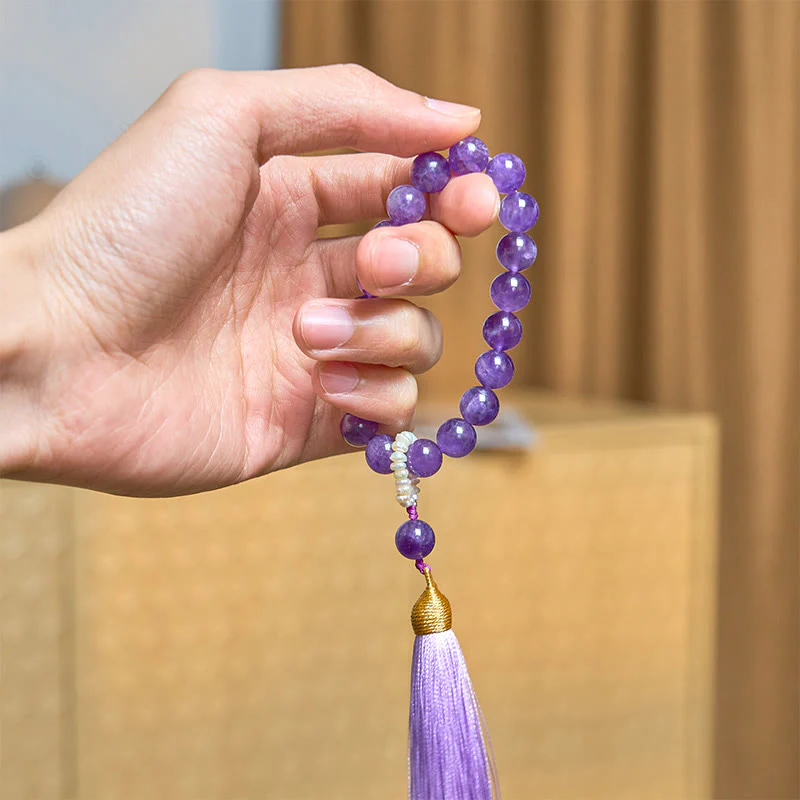 Buddha Stones Natural Amethyst Beads Meditation Tassels Bracelet