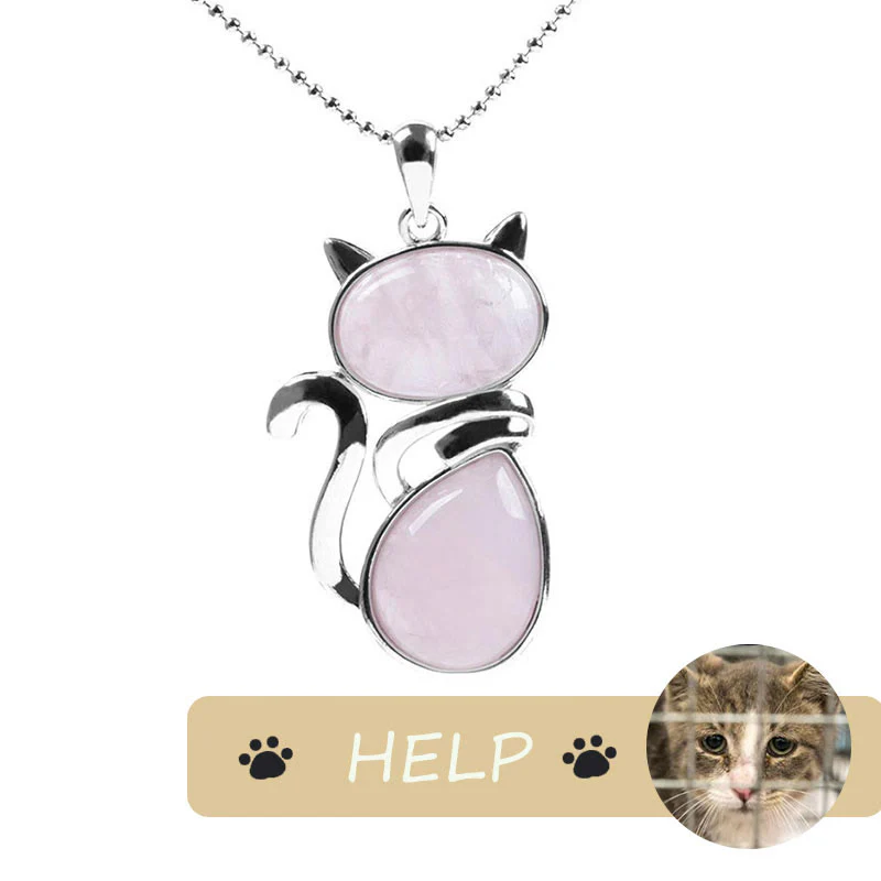 Save A Cat Cute Cat Pattern Natural Crystal Protection Cat-Loving Pendant Necklace