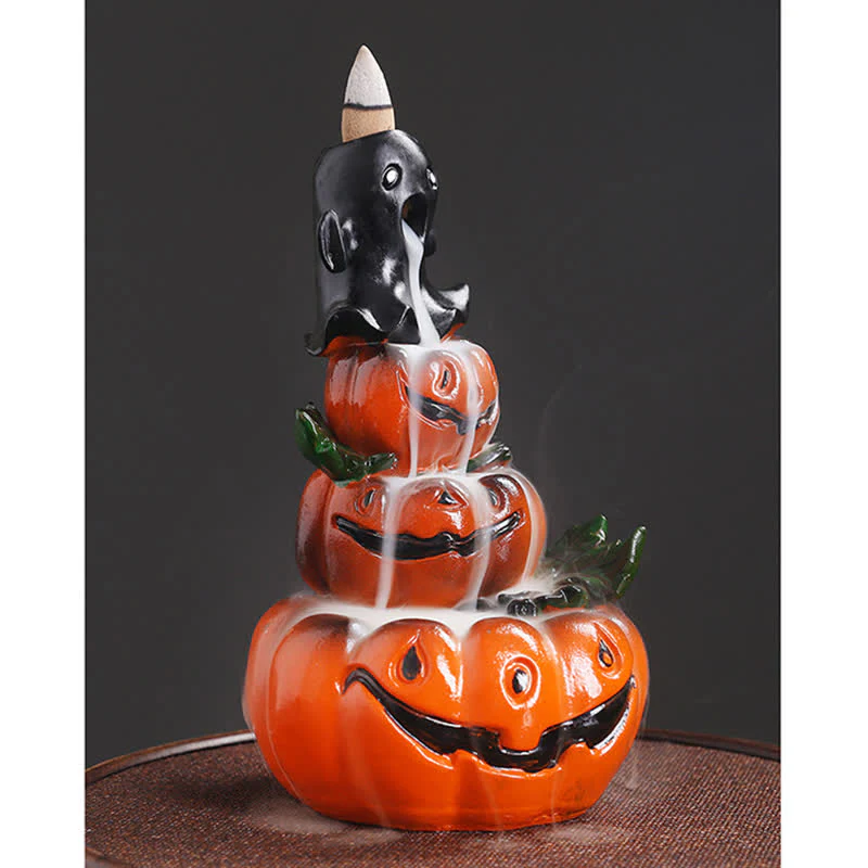 Buddha Stones Halloween Pumpkins Ghost Resin Backflow Smoke Fountain Incense Burner Decoration